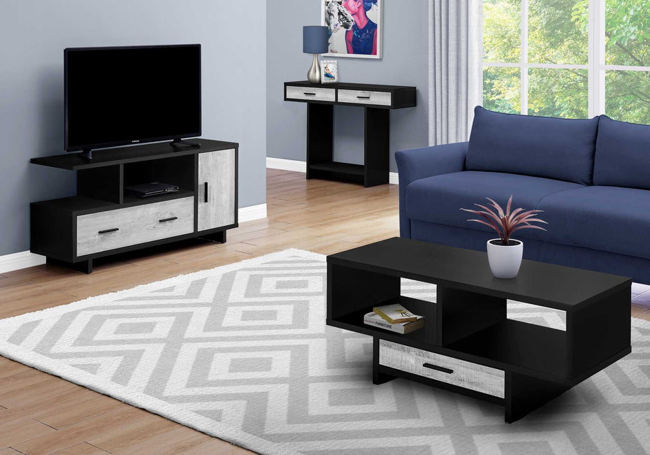 Wooden Open Shelving TV Stand - Black / Gray