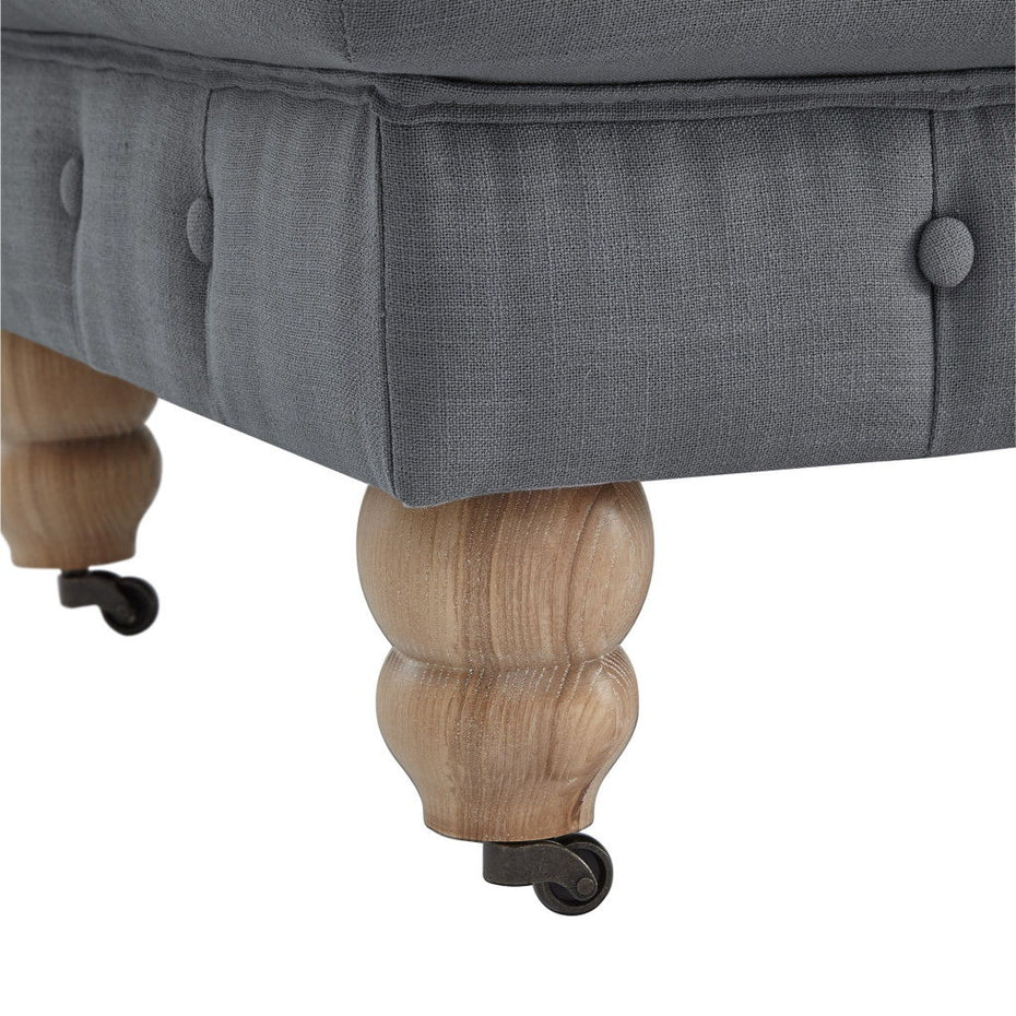 Linen And Natural Rolling Tufted Cocktail Ottoman - Gray