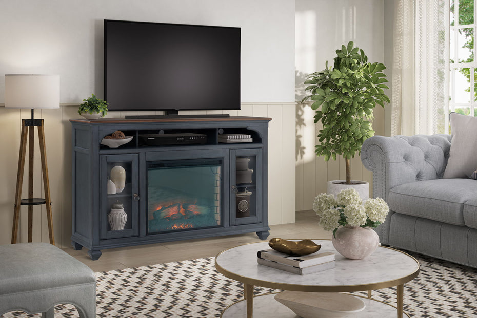 Americana - 66 In Fireplace TV Stand For TVs Up To 80" - Blue