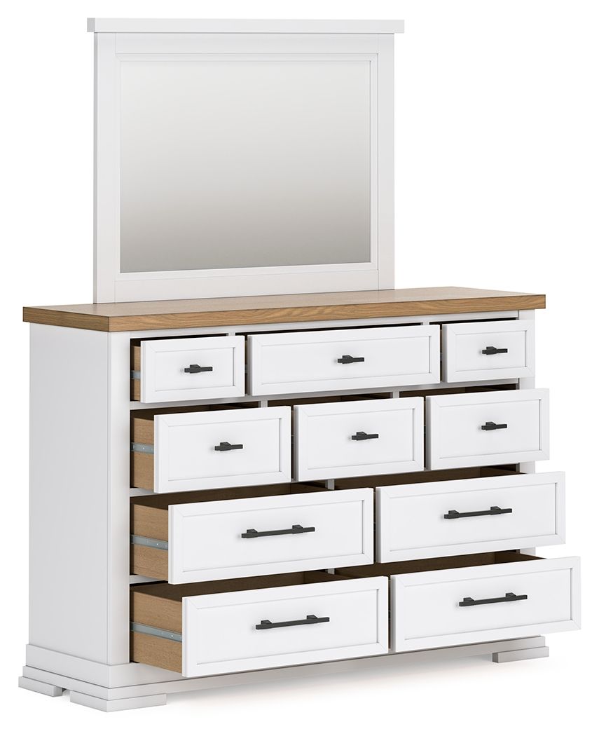Ashbryn - White / Natural - Dresser And Mirror by Benchcraft® | Bel Furniture