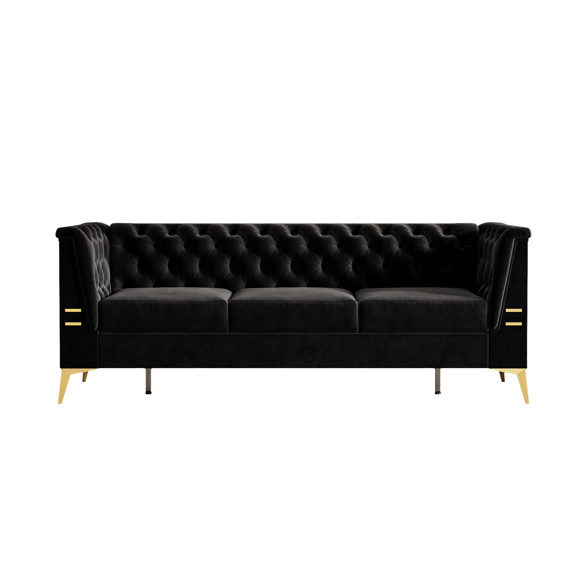 Luxurious Velvet Sofa With Gold Legs, Modern Chesterfield Design, Tufted Upholstery, 3 Seat Couch For Living Room And Office