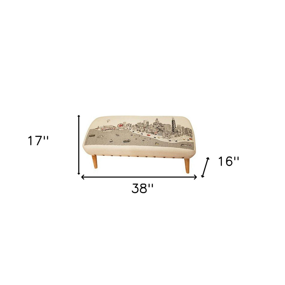 Wool Ottoman 38" - Brown / Cream