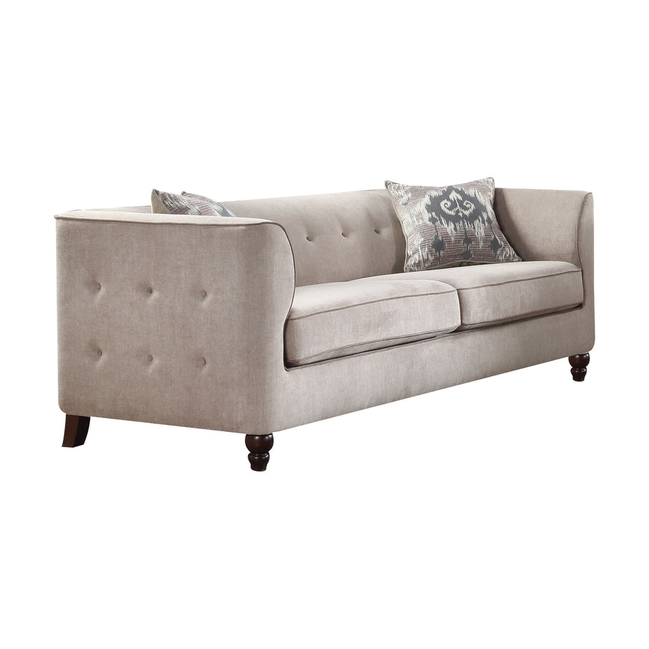 Cyndi - Velvet Sofa With 2 Pillows - Tan