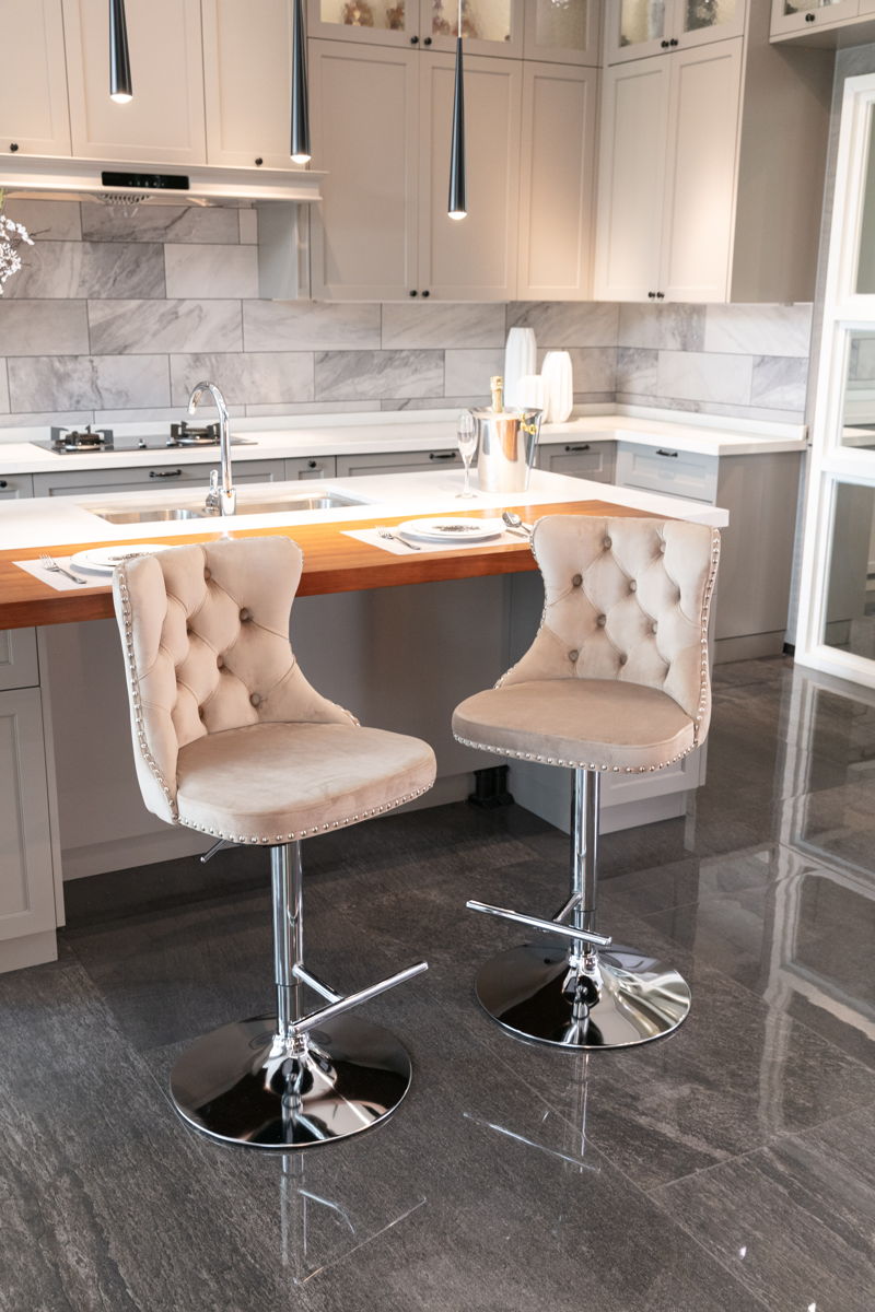 Swivel Velvet Barstools Adjusatble Seat Height From 25-33", Modern Upholstered Chrome Base Bar Stools With Backs Comfortable Tufted For Home Pub And Kitchen Island (Set of 2)