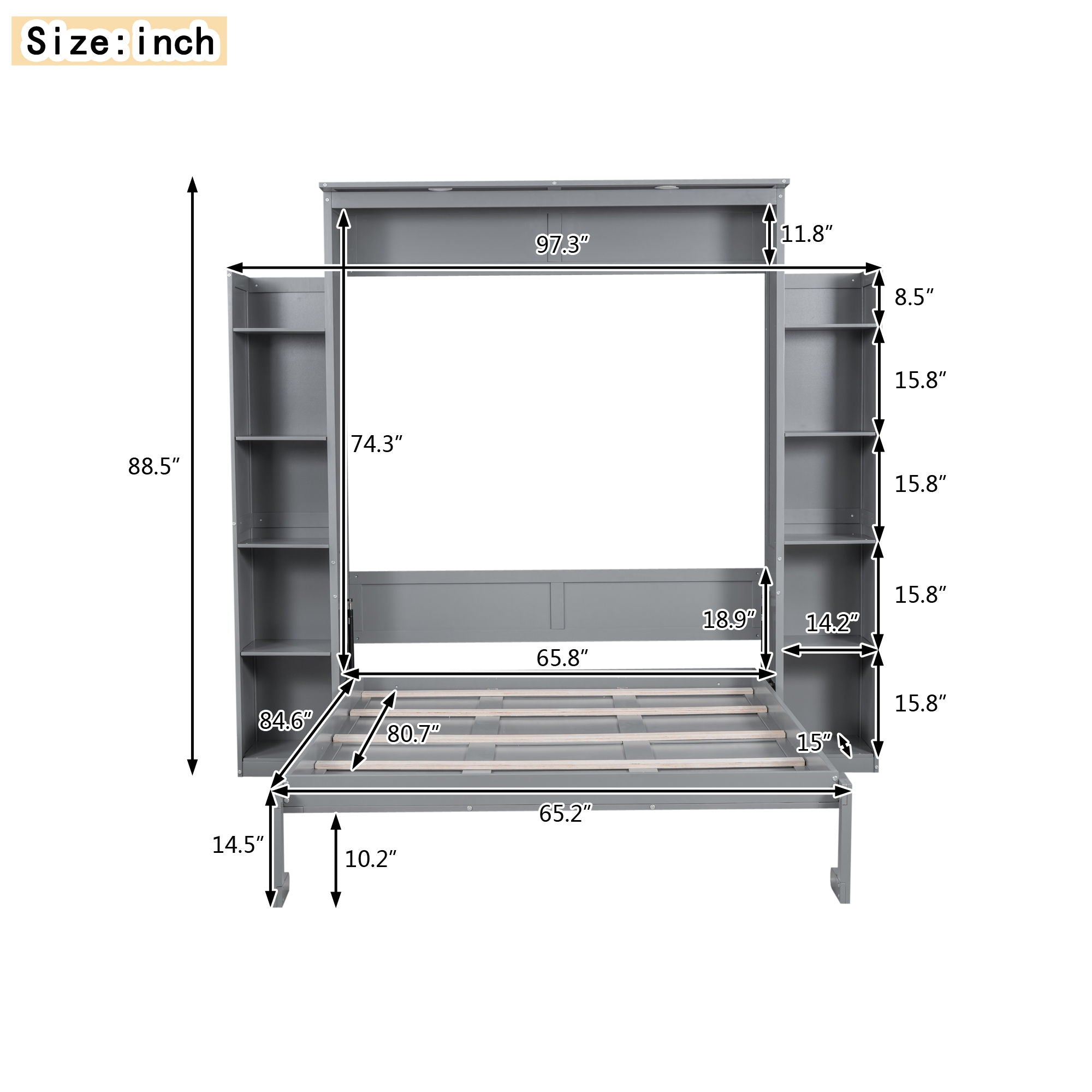 Murphy - Bed Wall Bed With Shelves And LED Lights