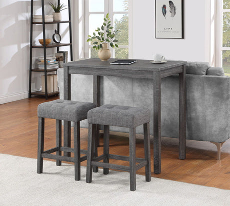 Lux - 3 Piece Counter Height Pub Table With Tufted Linen Stools (Set of 3) by Lilola Home | Bel Furniture