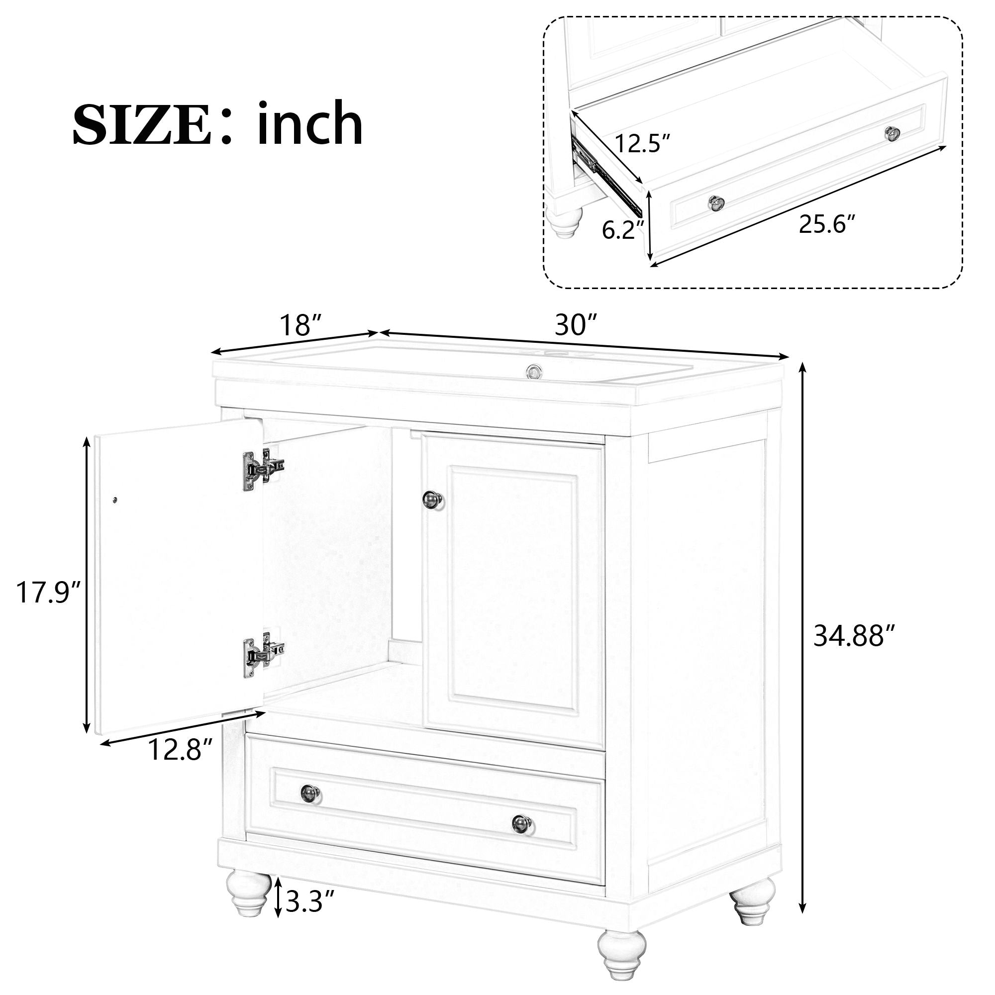 Bathroom Vanity With Sink, Combo, Cabinet With Doors And Drawer, Solid Frame And MDF Board