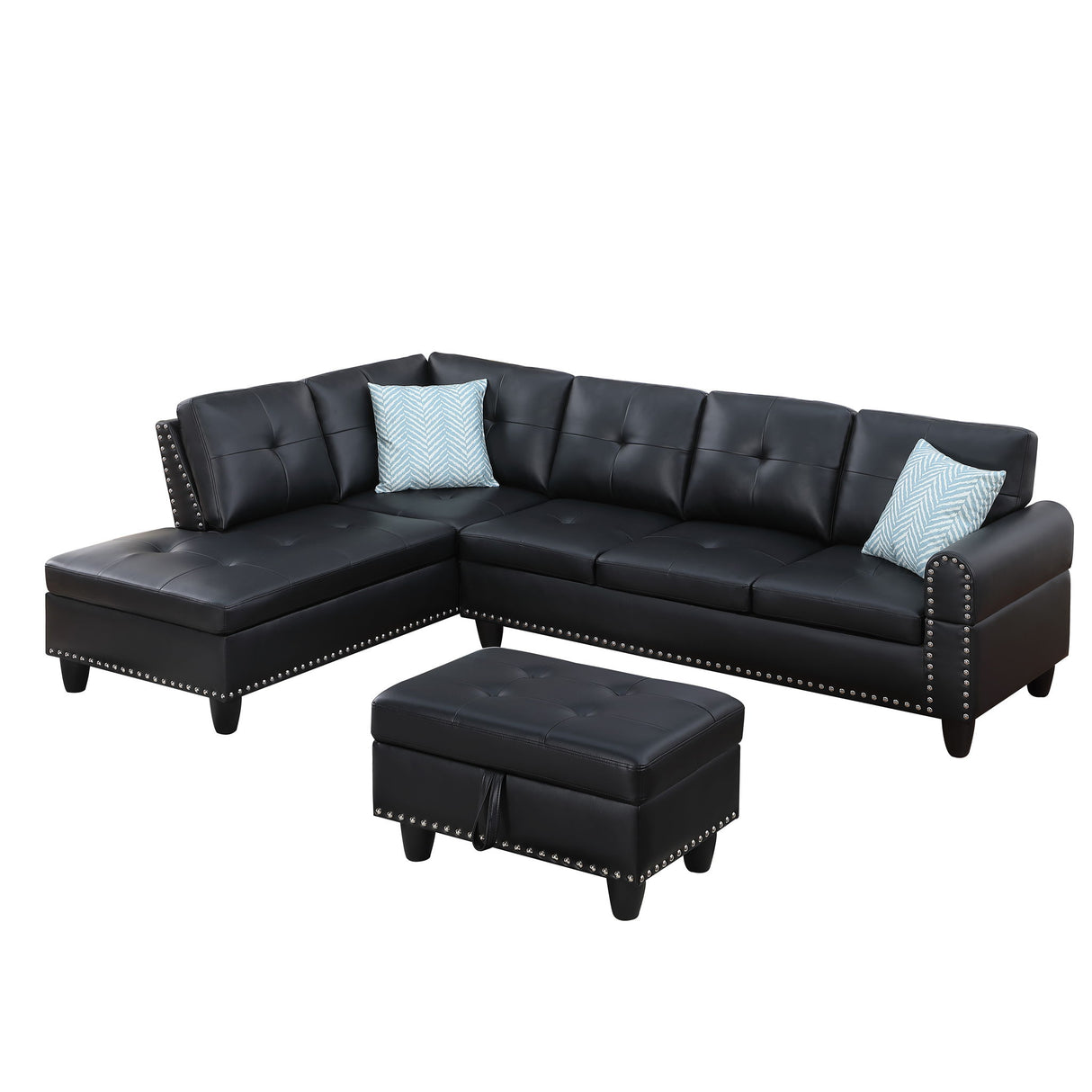 Irine - Faux Leather Sectional Sofa With Ottoman