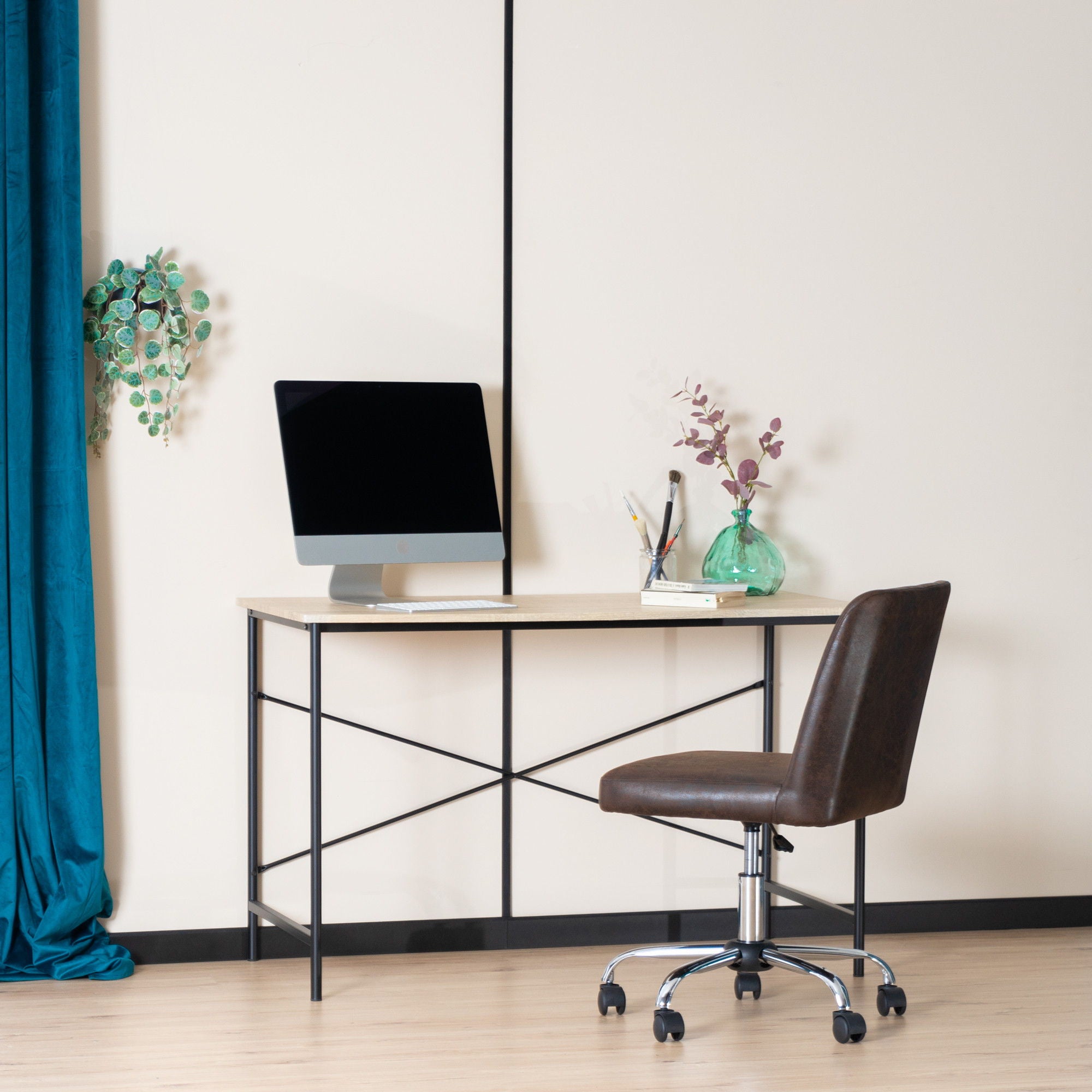 Modern Geo Oak Finish Work And Study Computer Table - Light Brown