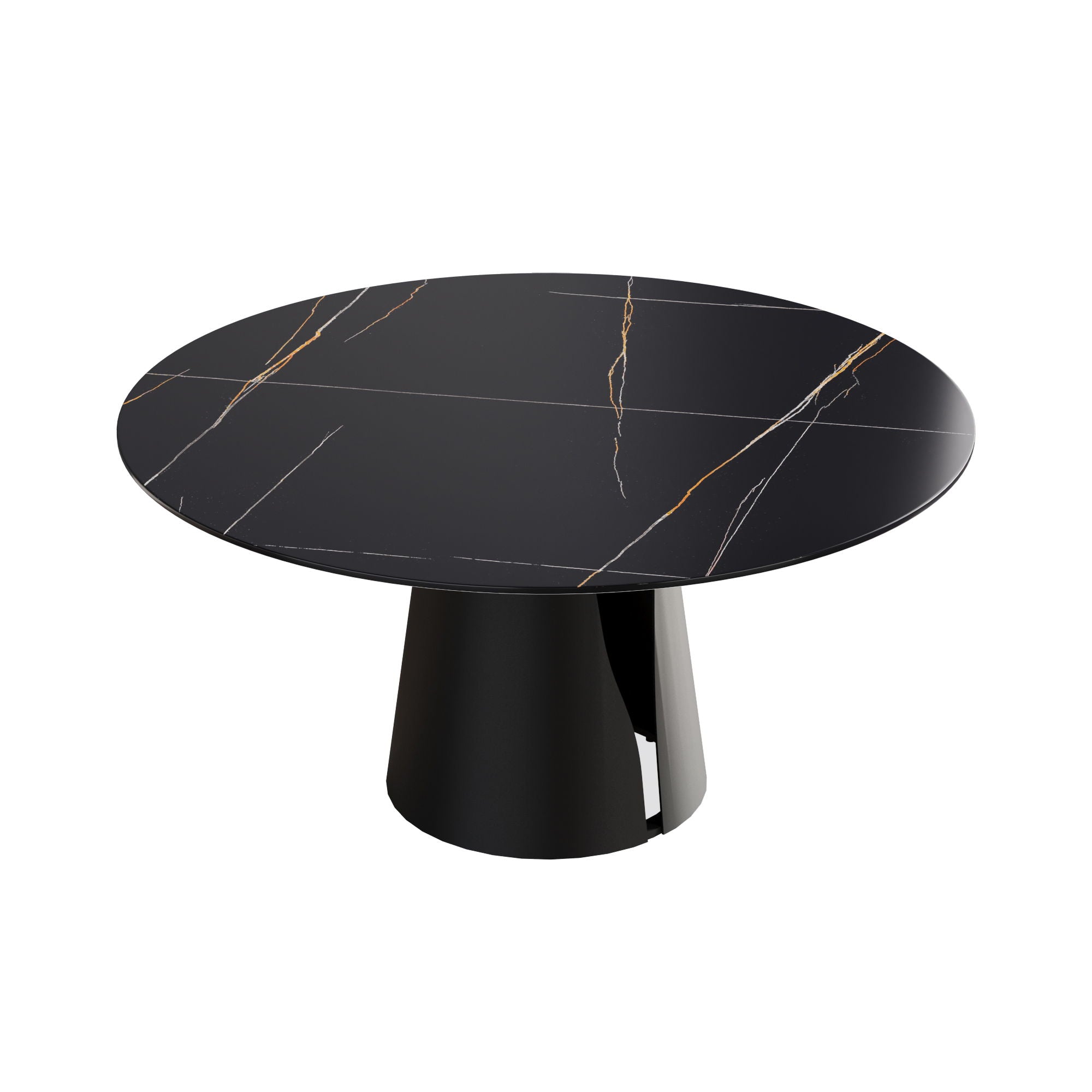 Modern Artificial Stone Round Carbon Steel Base Dining Table, Can Accommodate 6 People - Black / Gold