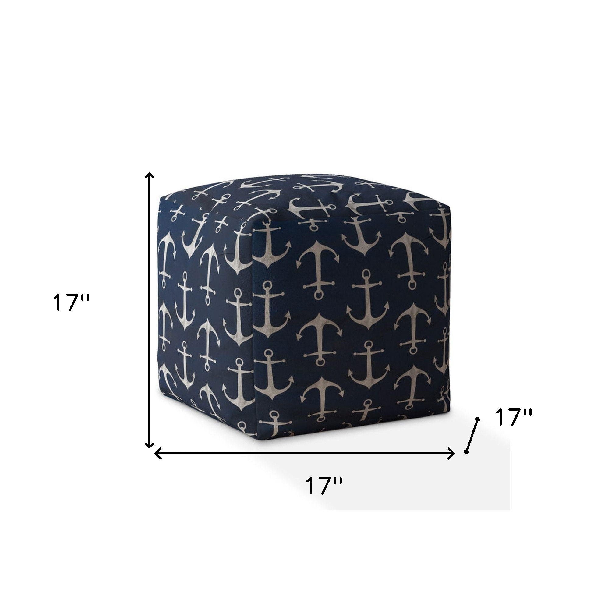 Twill Anchor Pouf Ottoman - Blue / Gray