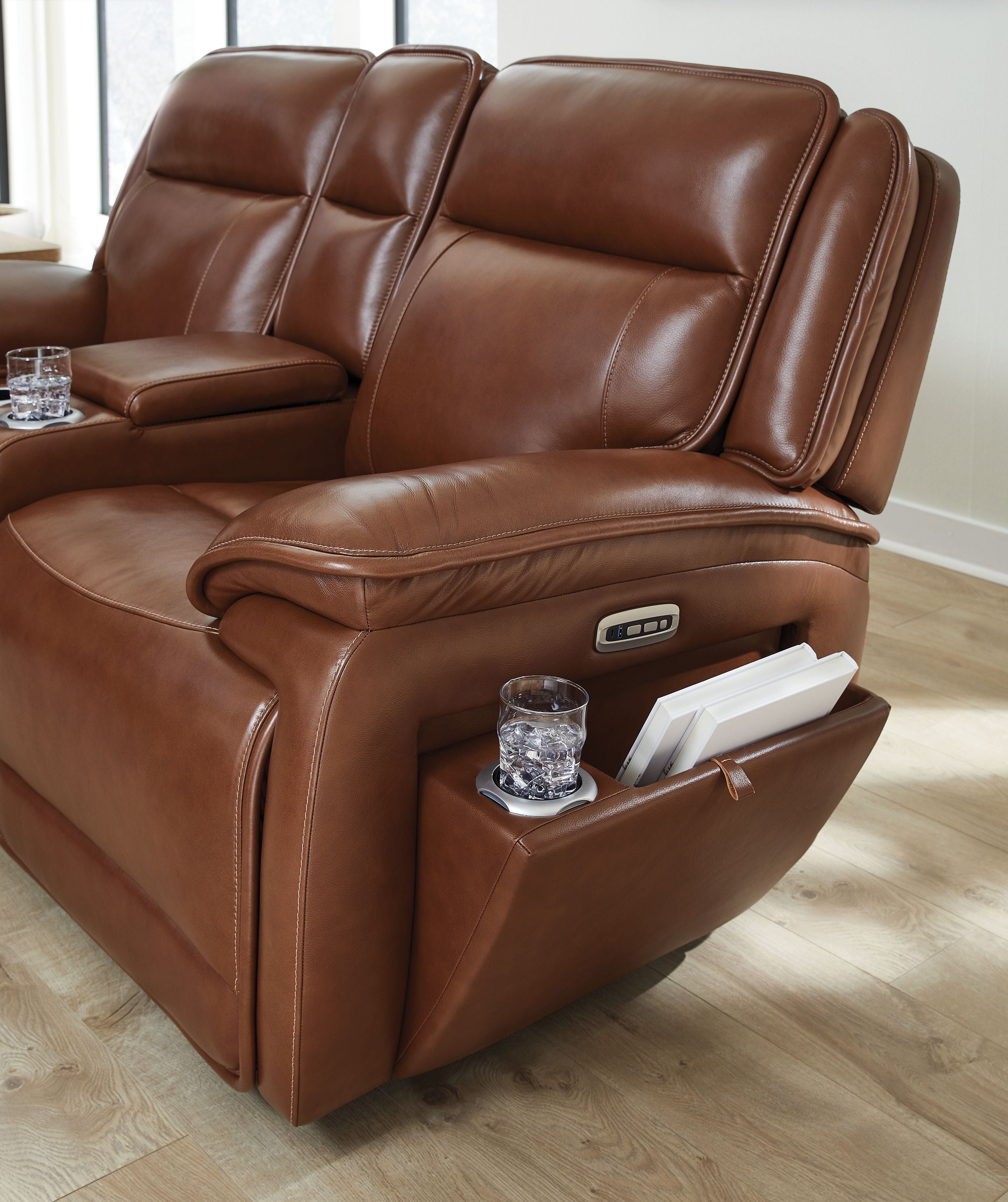 Healy Pier - Chocolate - Power Reclining Loveseat With Console