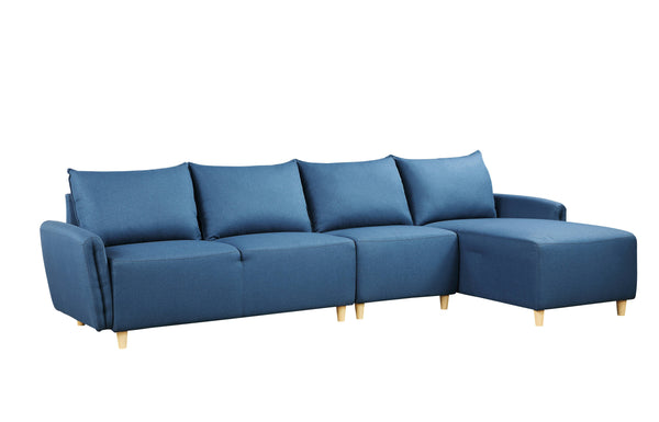 Modular L Shaped Three Piece Sofa And Chaise - Blue