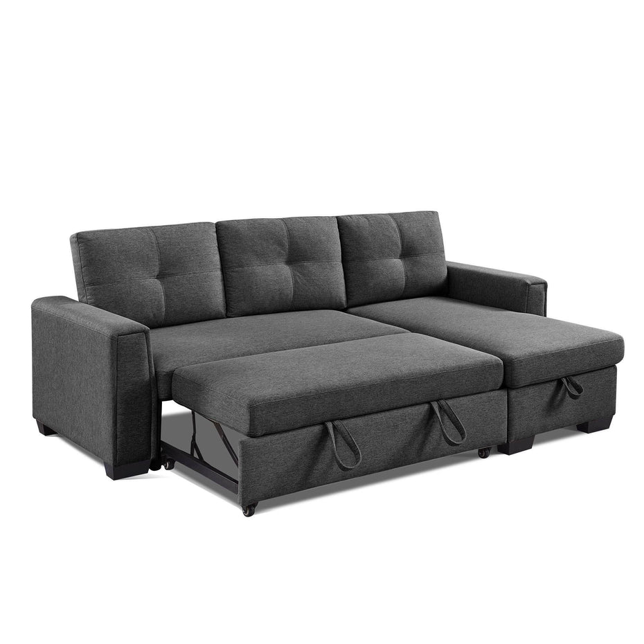 Polyester Blend Convertible Futon Sleeper Sofa With Black Legs - Dark Gray