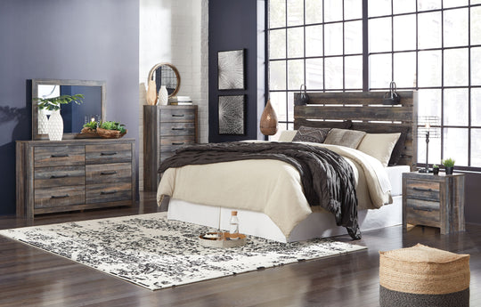 Drystan - Bedroom Set Dark Gray 6 Pc. Dresser, Mirror, Chest, Panel Headboard, Nightstand, Bed Frame King by Signature Design by Ashley® | Bel Furniture