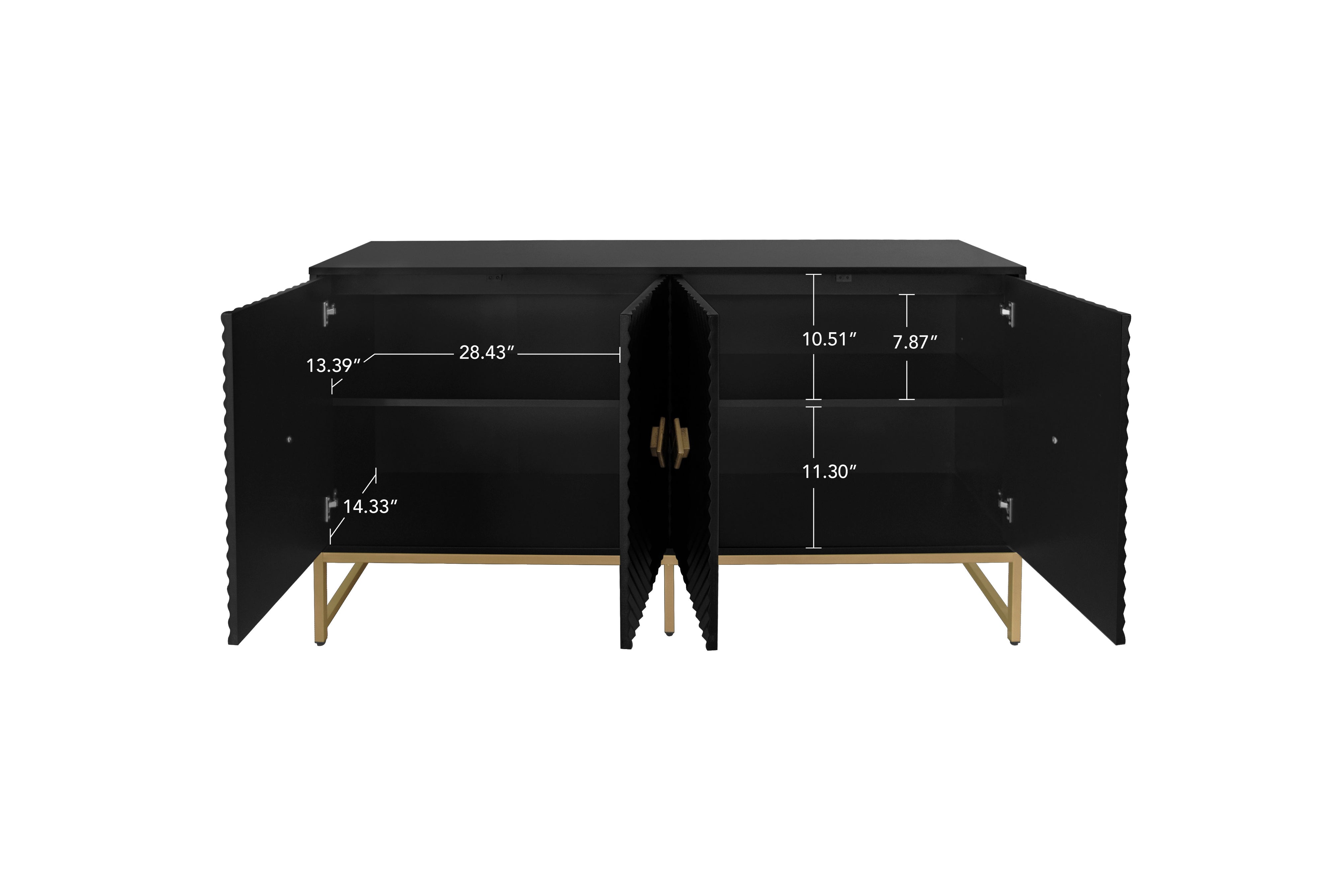 Carved 4 Door Sideboard, Sideboard Buffet Cabinet With Storage, Modern Coffee Bar Cabinet With Adjustable Shelf For Living Room, Diningroom, Kitchen - Black