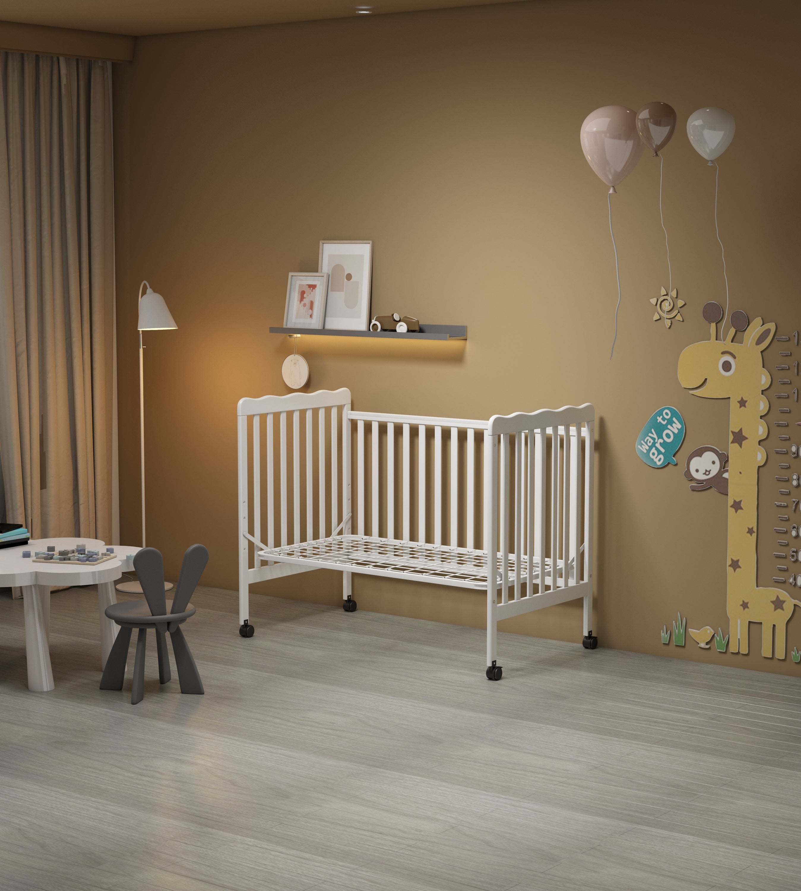 Crib 3 In 1 Convertible, Made Of Sustainable Pinewood, Non Toxic Finish, Comes With Locking Wheels, Wooden Nursery Furniture