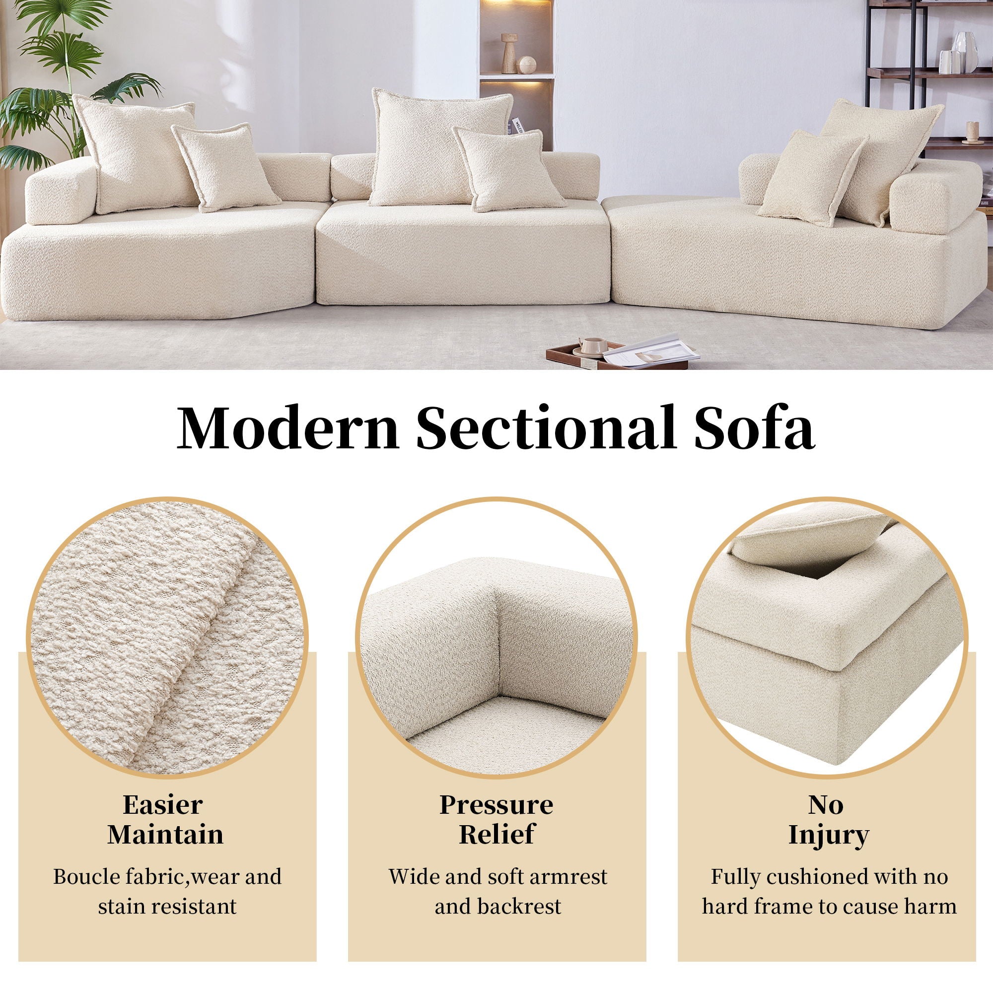 Oversized Modular Sectional Sofa, Luxury Boucle Floor Couch Set, Convertible Sleeper Couch, Spacious Foam-Filled Sofa Bed For Living Room