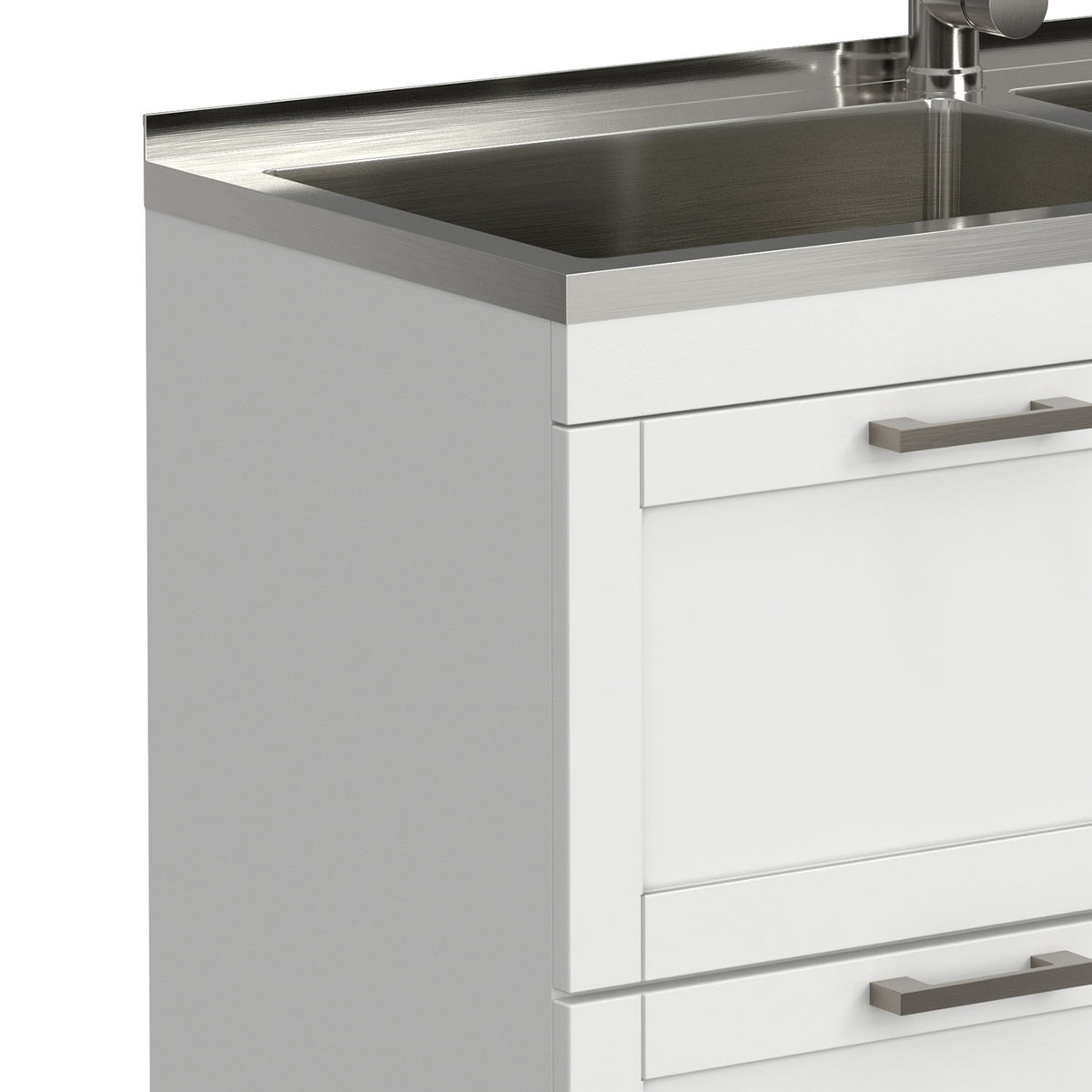 Hennessy - Laundry Utility Sink And Cabinet With Dual Sink And Pull Out Faucet - White
