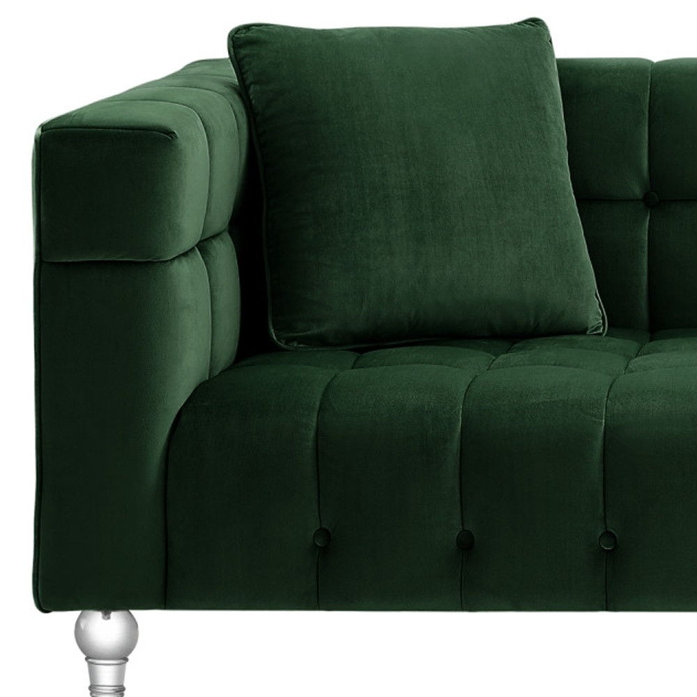 Velvet Sofa And Toss Pillows With Clear Legs - Hunter Green