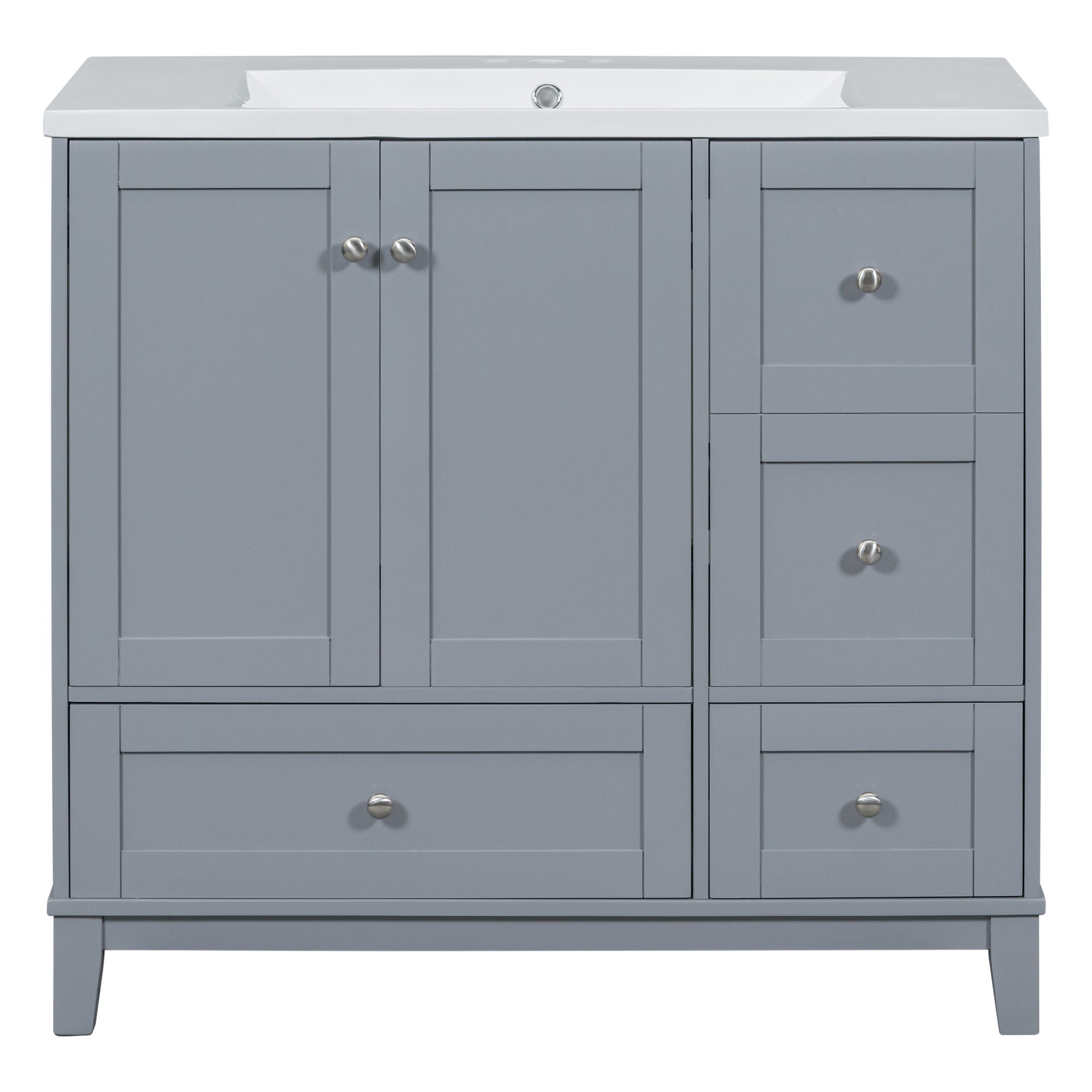 Modern Bathroom Vanity With USB Charging, Two Doors And Three Drawers Bathroom Storage Vanity Cabinet With Single Top, Small Bathroom Vanity Cabinet With Sink - White / Gray Blue