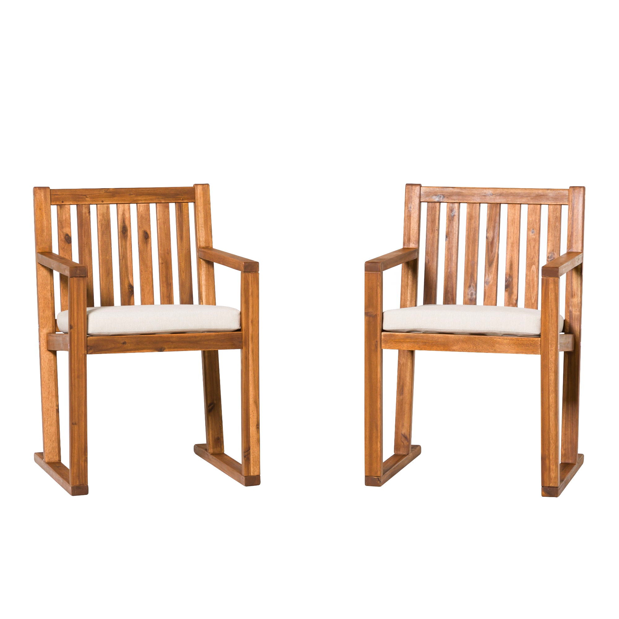 Contemporary 2 Piece Solid Wood Slat Back Patio Dining Chairs - Brown