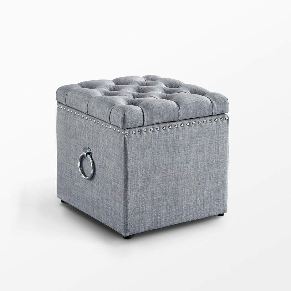 Linen And Black Tufted Storage - Light Gray