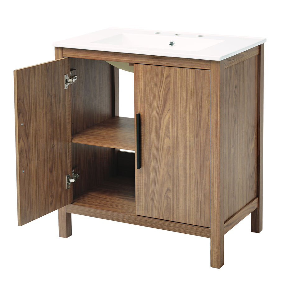 Bathroom Vanity With Single Sink, Combination Under Counter Sink, Bathroom Storage Cabinet With Soft Closing Door, Multi-Function Storage, Solid Wood Frame - Light Brown