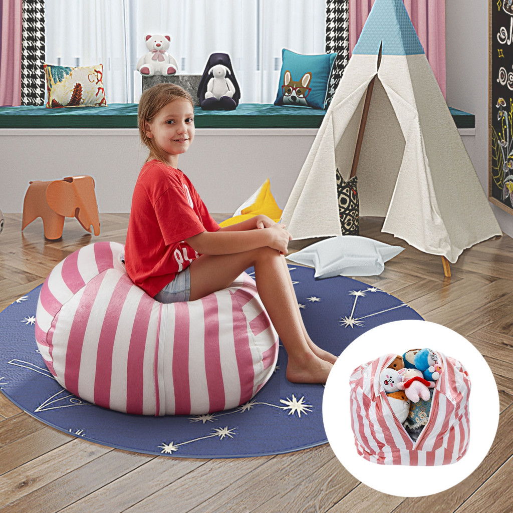 Microfiber Round Striped Pouf Cover - Pink / White