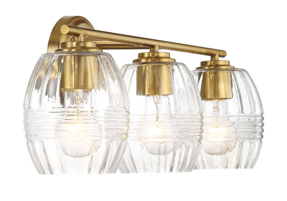 Luster - 3 Lights Vanity With Clear For Bathrooms Above Mirror Wall Lamp Satin - Clear / Gold by Ashcroft Furniture | Bel Furniture