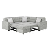 Emiliano - Sectional Sofa With 3 Pillows And Storage Ottoman - Nickel
