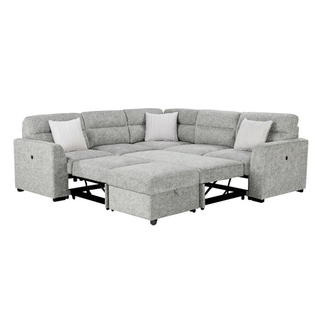 Emiliano - Sectional Sofa With 3 Pillows And Storage Ottoman - Nickel