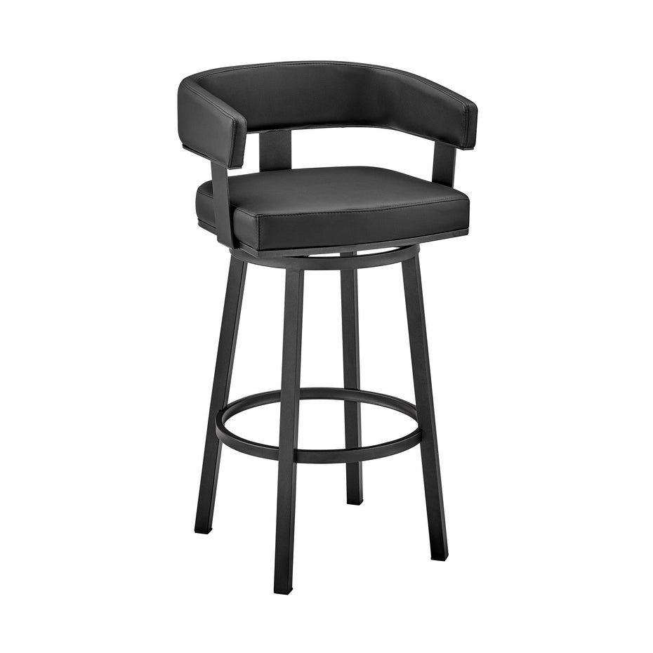 Faux Leather Swivel Low Back Counter Height Bar Chair - Black