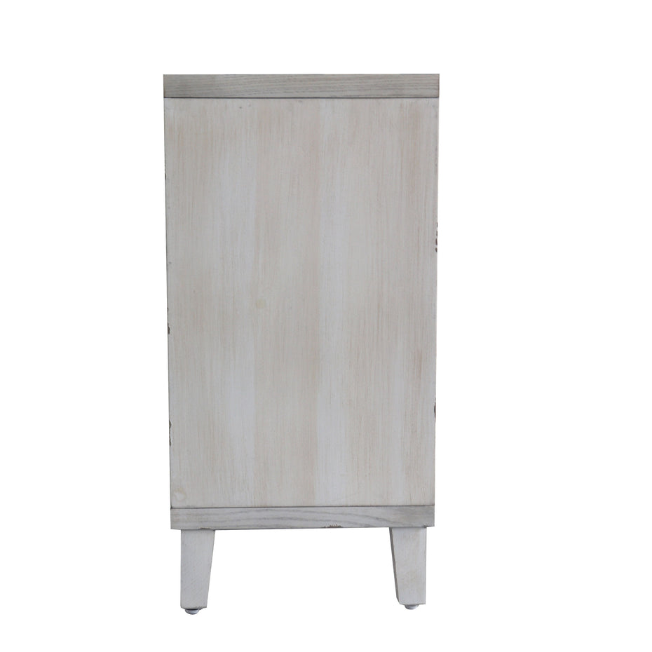 Accent Cabinet 4 Shutter Door Wooden Cabinet Sideboard Buffet Server Cabinet Storage Cabinet, For Living Room, Entryway, Hallway, Office, Kitchen And Dining Room - Distressed White