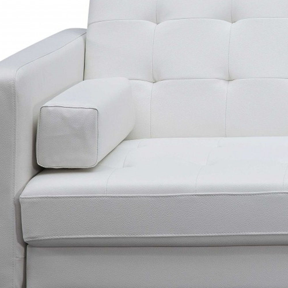 Faux Leather Sofa With Silver Legs - White