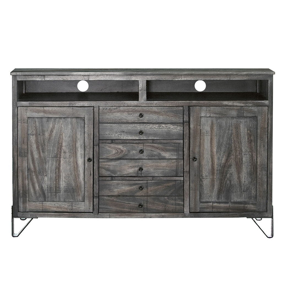 Cabinet Enclosed Storage Distressed TV Stand - Gray