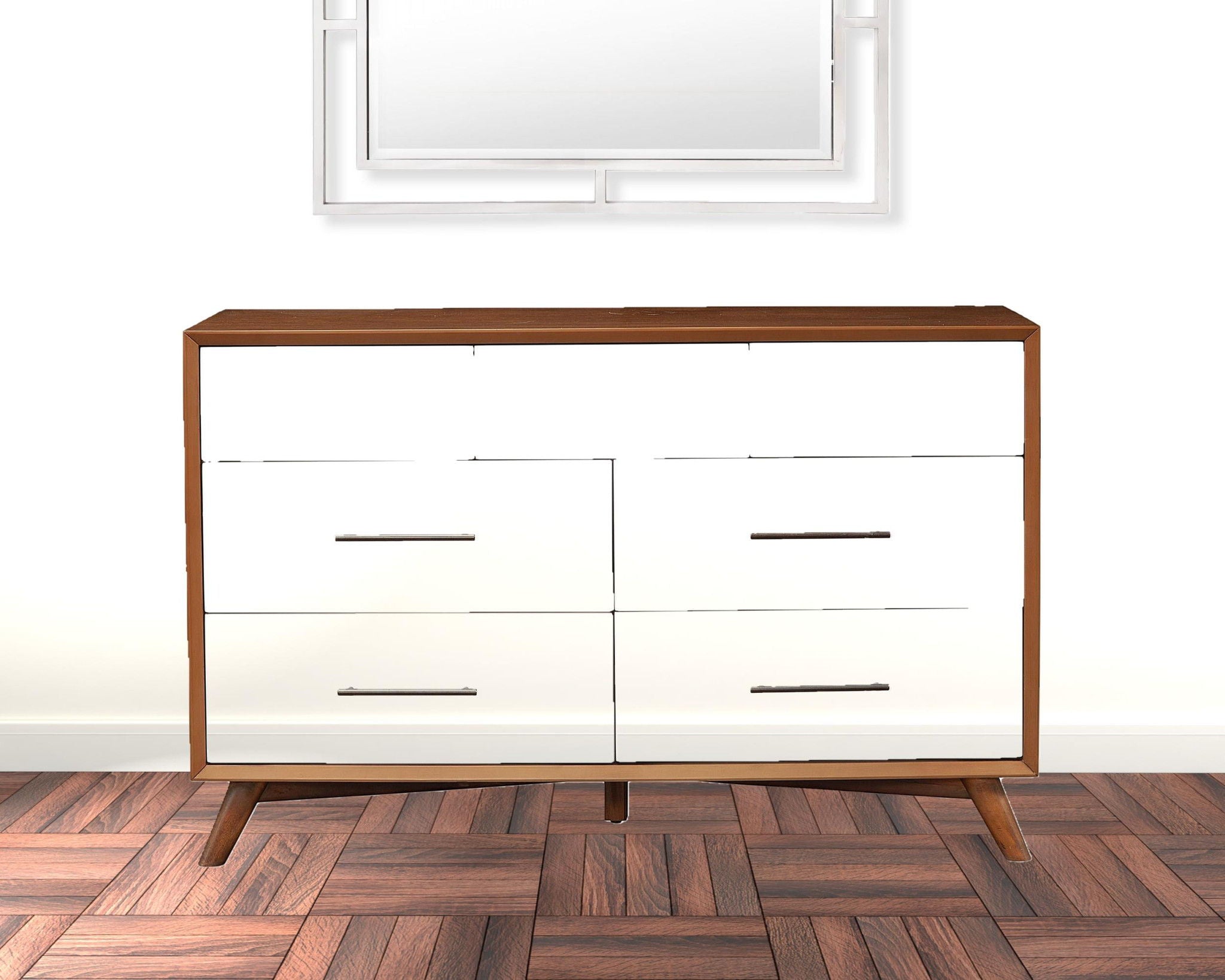 Solid Wood 7 Drawer Double Dresser - Brown / White