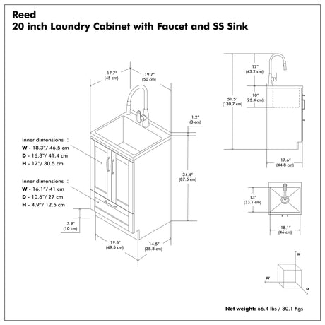 Reed - Deluxe Laundry Cabinet With Pull-Out Faucet And Stainless Steel Sink - view 11