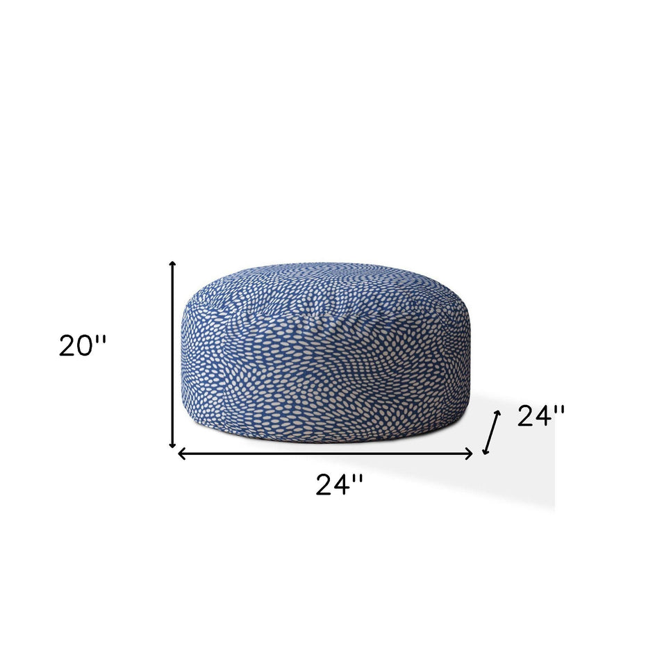 Canvas Round Polka Dots Pouf Cover - Blue / White