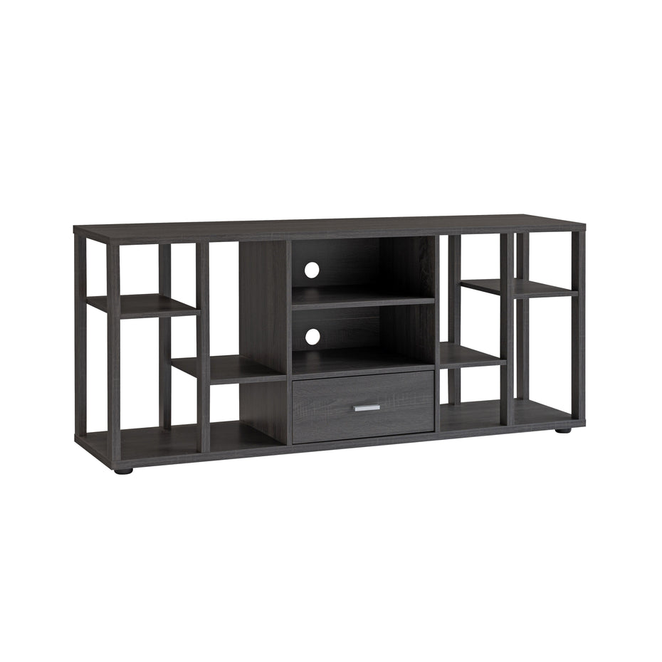 TV Stand With Unique Bookcase Design With Eight Shelves, One Drawer - Distressed Gray