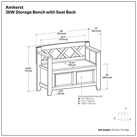 Amherst - Small Transitional Entryway Storage Bench - view 8