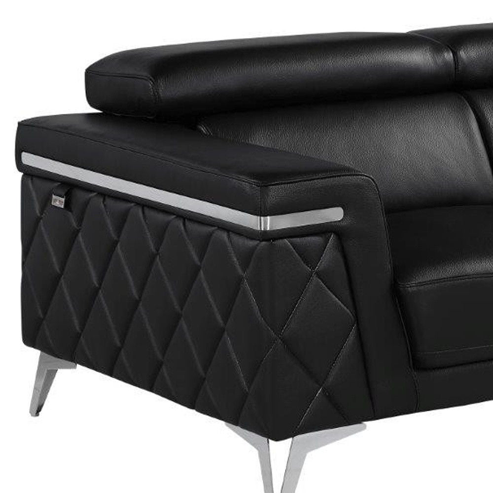 Metallic Leather Loveseat - Black / Silver