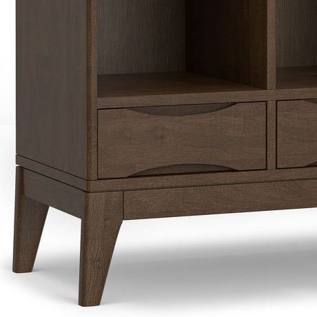 Harper - Low 6 Cube Storage With Drawers - Walnut Brown by Simpli-Home | Bel Furniture