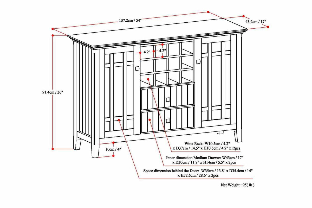 Bedford - Sideboard Buffet And Wine Rack - Dark Chestnut Brown by Simpli-Home | Bel Furniture