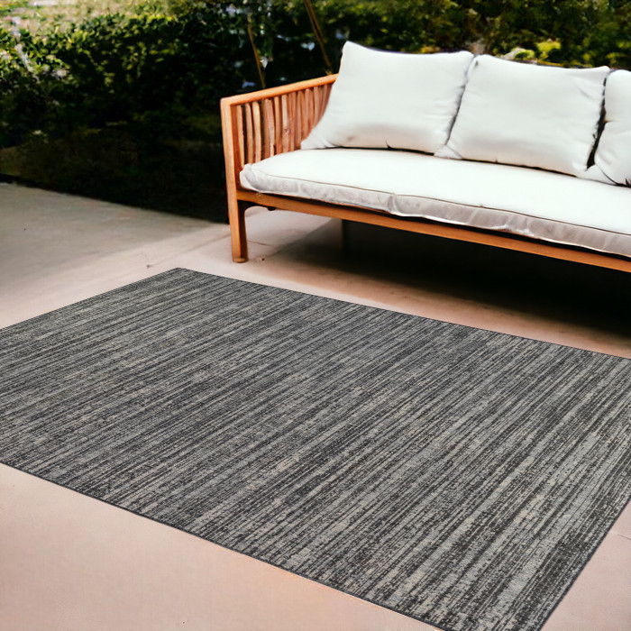 8' X 10' Striped Stain Resistant Outdoor / Indoor Area Rug - Brown / Ivory