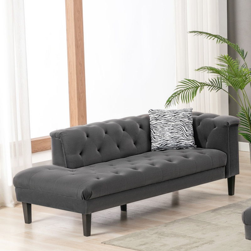 Mary - Velvet Tufted Chaise With 1 Accent Pillow - Dark Gray by Lilola Home | Bel Furniture