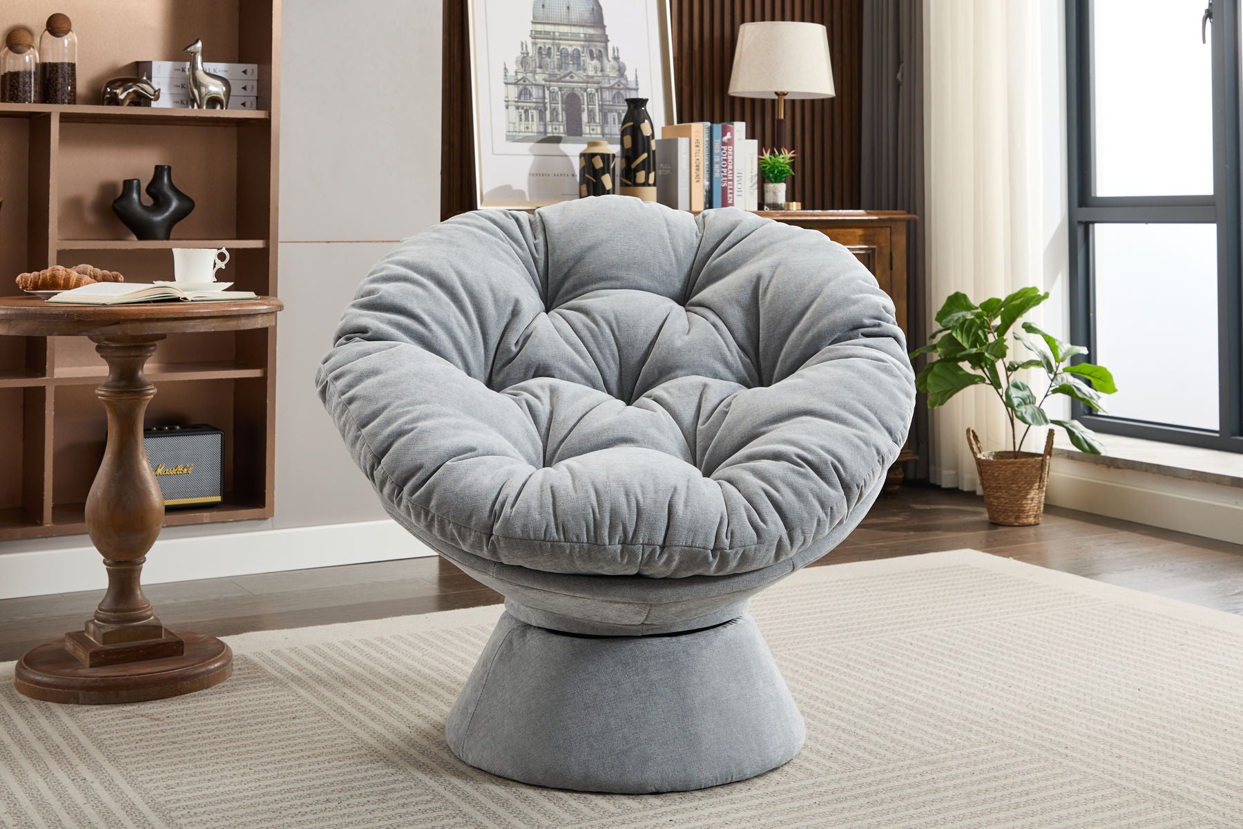 Oversized Swivel Accent Chair, 360 Swivel Barrel Chair, Papasan Chair For Living Room Bedroom