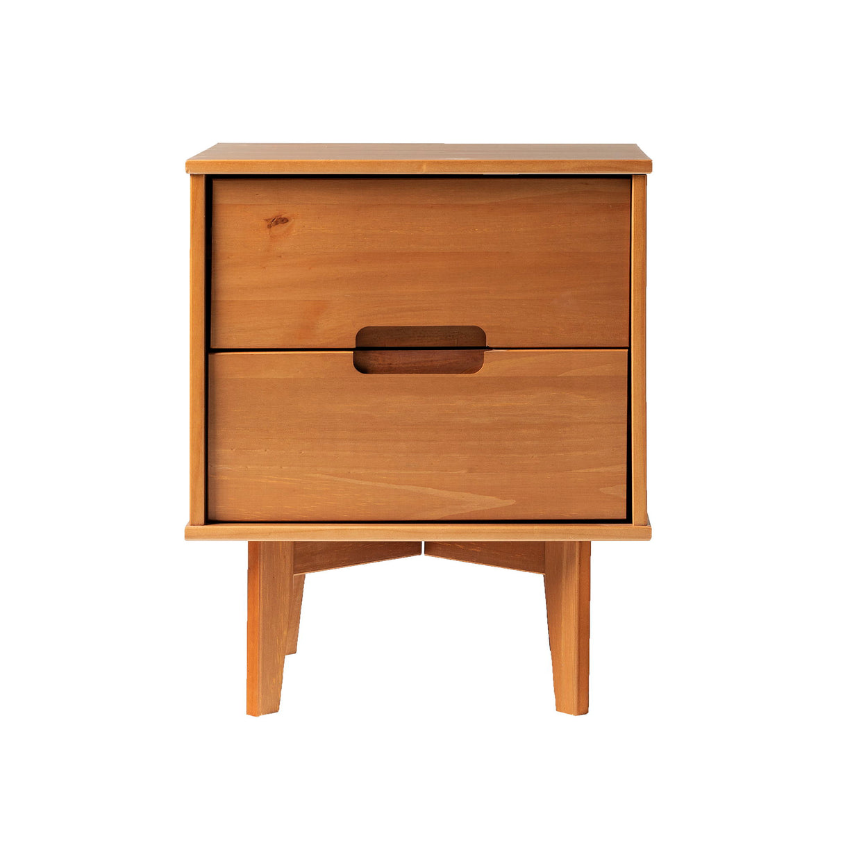 Mid-Century Modern 2 Drawer Solid Wood Nighstand With Cutout Handles by Walker Edison | Bel Furniture