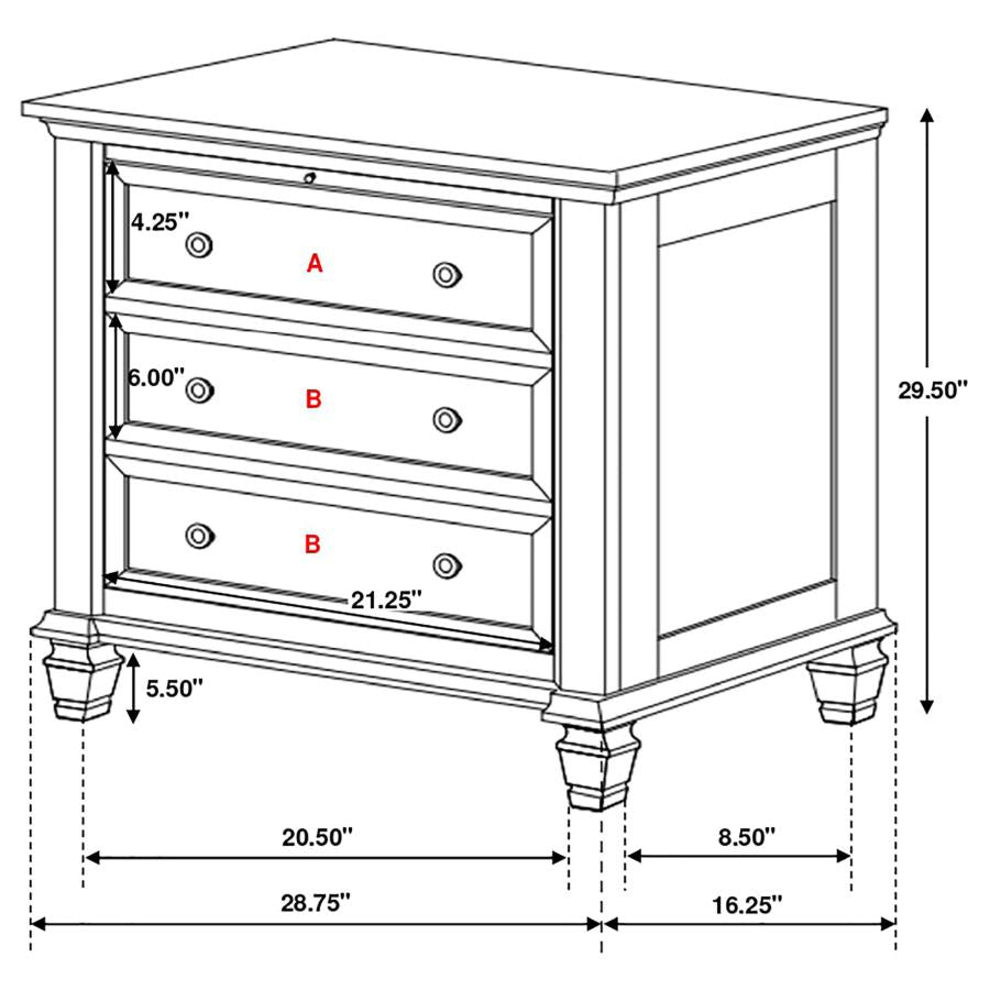 Sandy Beach - 3-drawer Nightstand