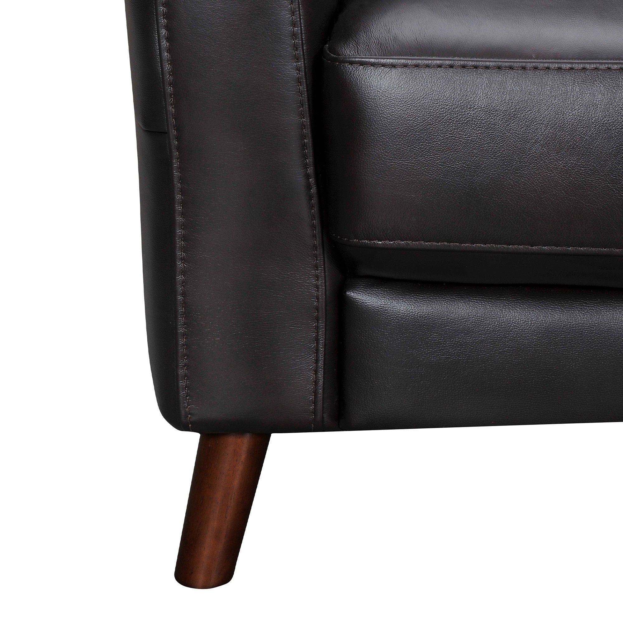 Sofa Leather With Brown Legs - Black